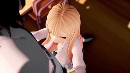 3D动画 - 恋上换装娃娃 喜多川海梦 ， 制服诱惑下的深喉口交，用按摩棒爽到高潮